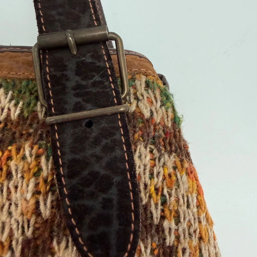 Vintage‎ Bonfanti Made in Italy Knit Hobo Shoulder Bag Leather Trim Virgin Wool